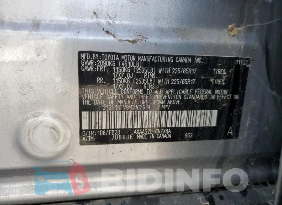 2T3H1RFV9MC167614 Photo# 13