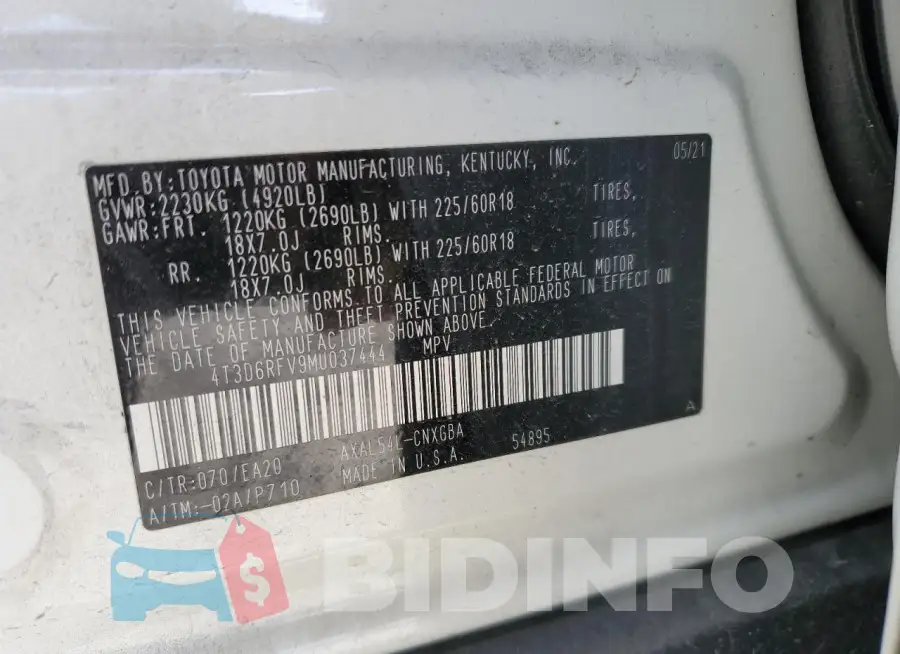 4T3D6RFV9MU037444 Photo# 13