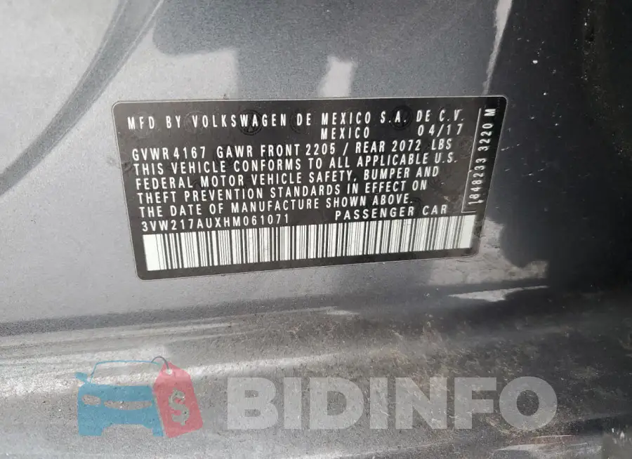3VW217AUXHM061071 Photo# 13