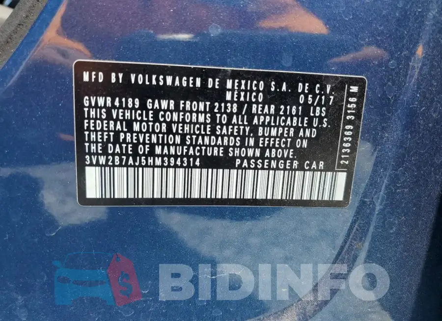 3VW2B7AJ5HM394314 Photo# 13