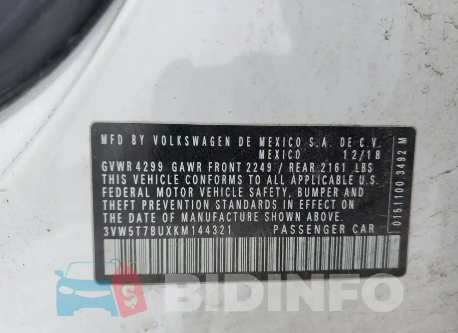 3VW5T7BUXKM144321 Photo# 12