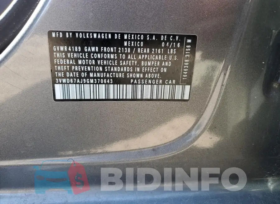 3VWD67AJ9GM370643 Photo# 12