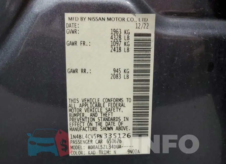 1N4BL4CV5PN335126 Photo# 13