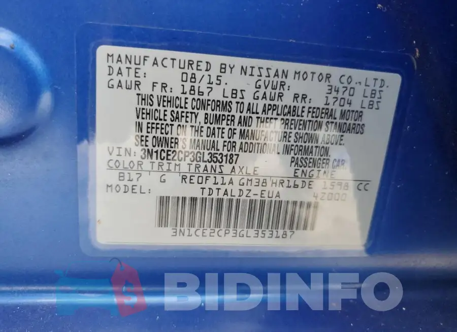 3N1CE2CP3GL353187 Photo# 13