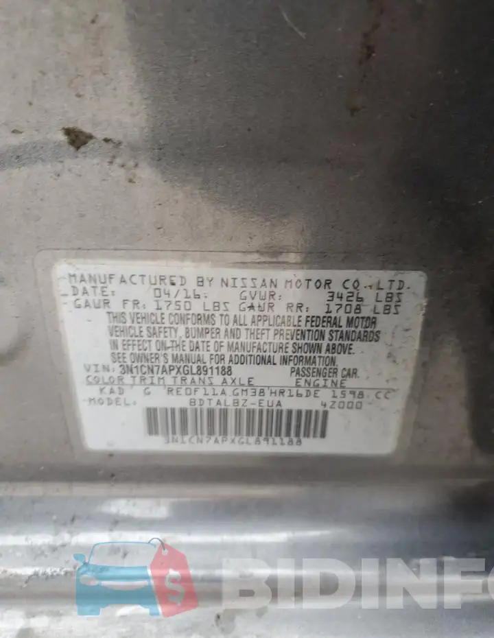 3N1CN7APXGL891188 Photo# 12