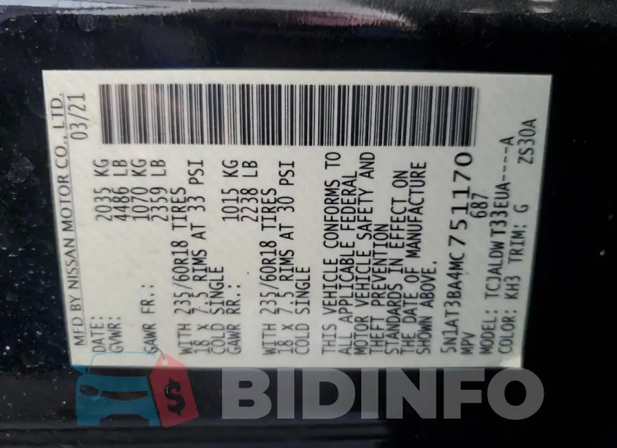 5N1AT3BA4MC751170 Photo# 14