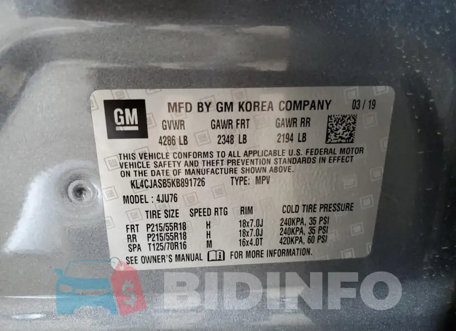 KL4CJASB5KB891726 Photo# 12