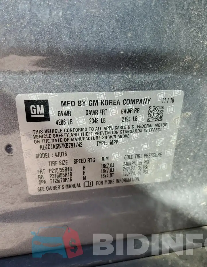 KL4CJASB7KB791742 Photo# 12
