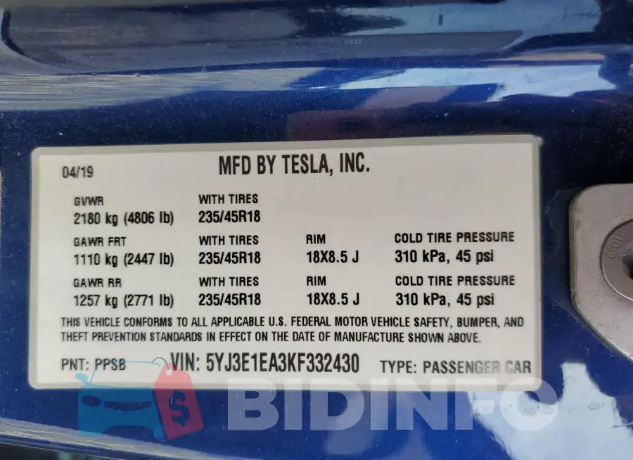 5YJ3E1EA3KF332430 Photo# 13