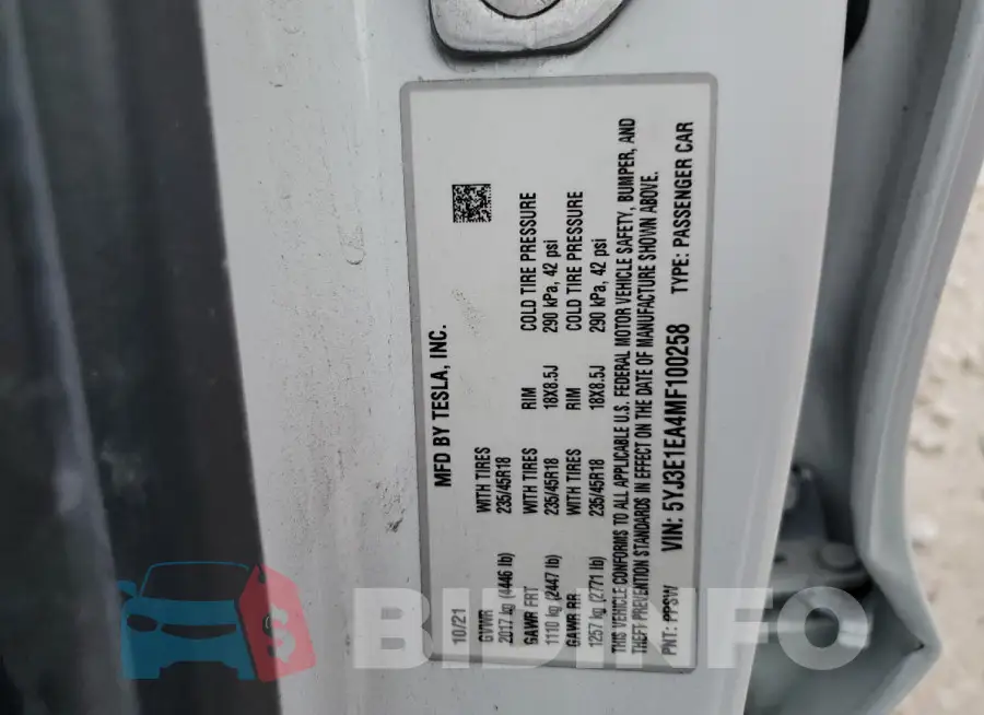 5YJ3E1EA4MF100258 Photo# 13