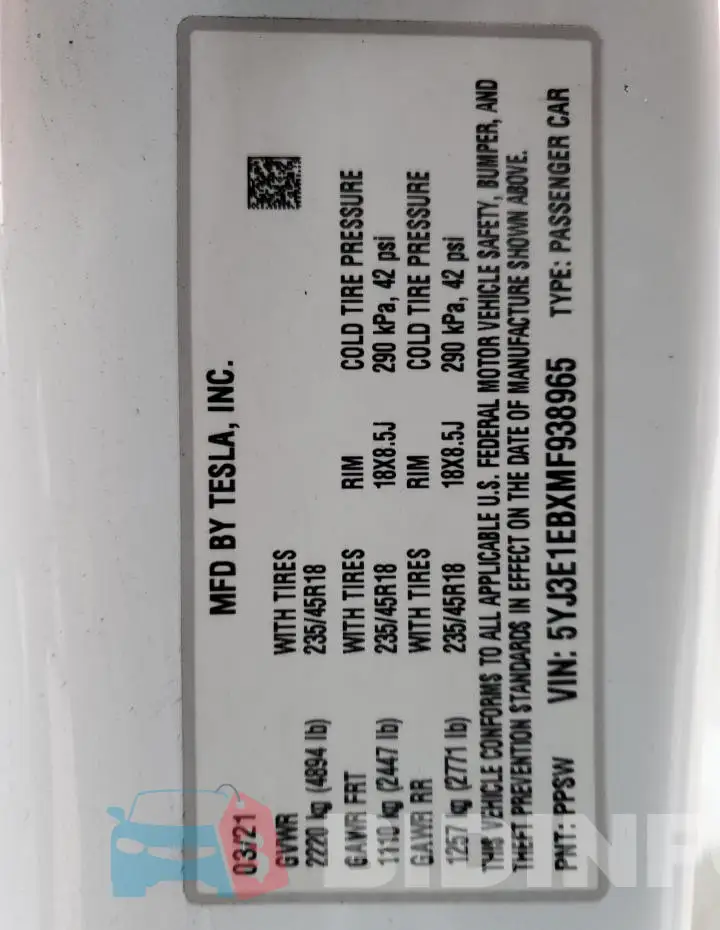 5YJ3E1EBXMF938965 Photo# 13