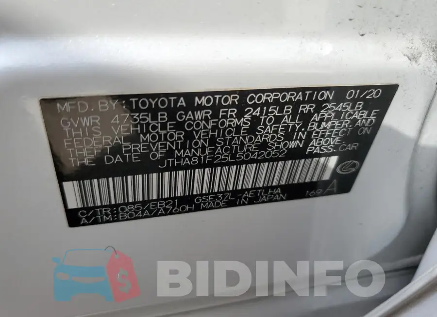 JTHA81F25L5042052 Photo# 13