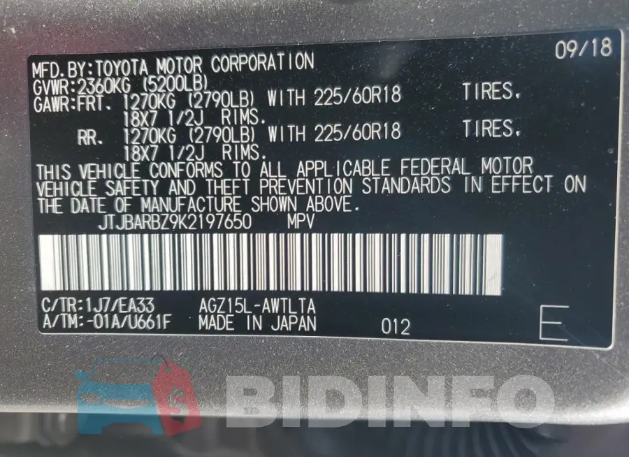 JTJBARBZ9K2197650 Photo# 13