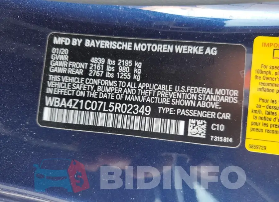 WBA4Z1C07L5R02349 Photo# 13