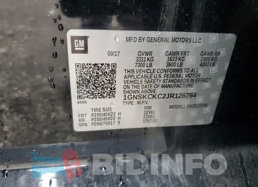 1GNSKCKC2JR126764 Photo# 13