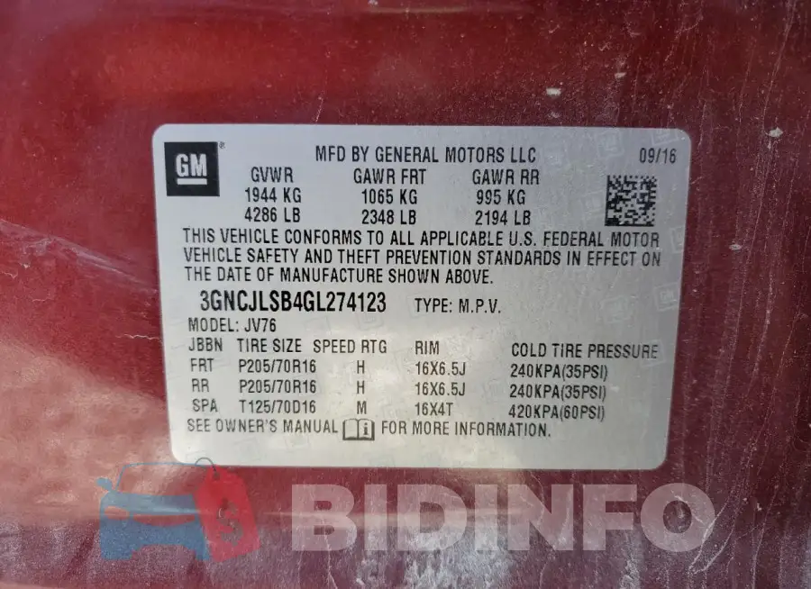 3GNCJLSB4GL274123 Photo# 13