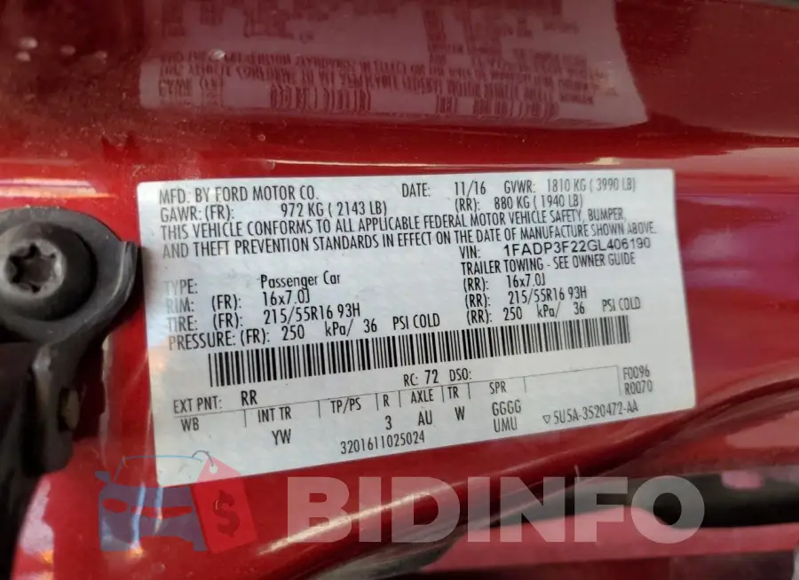 1FADP3F22GL406190 Photo# 12