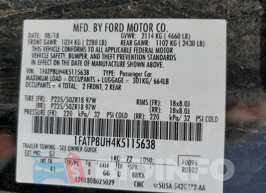 1FATP8UH4K5115638 Photo# 13