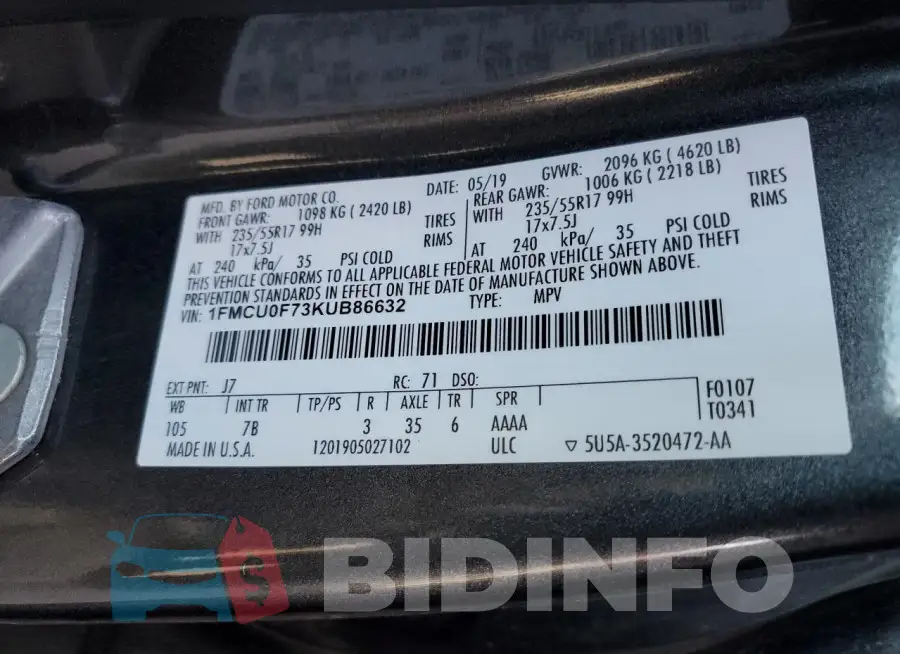 1FMCU0F73KUB86632 Photo# 12