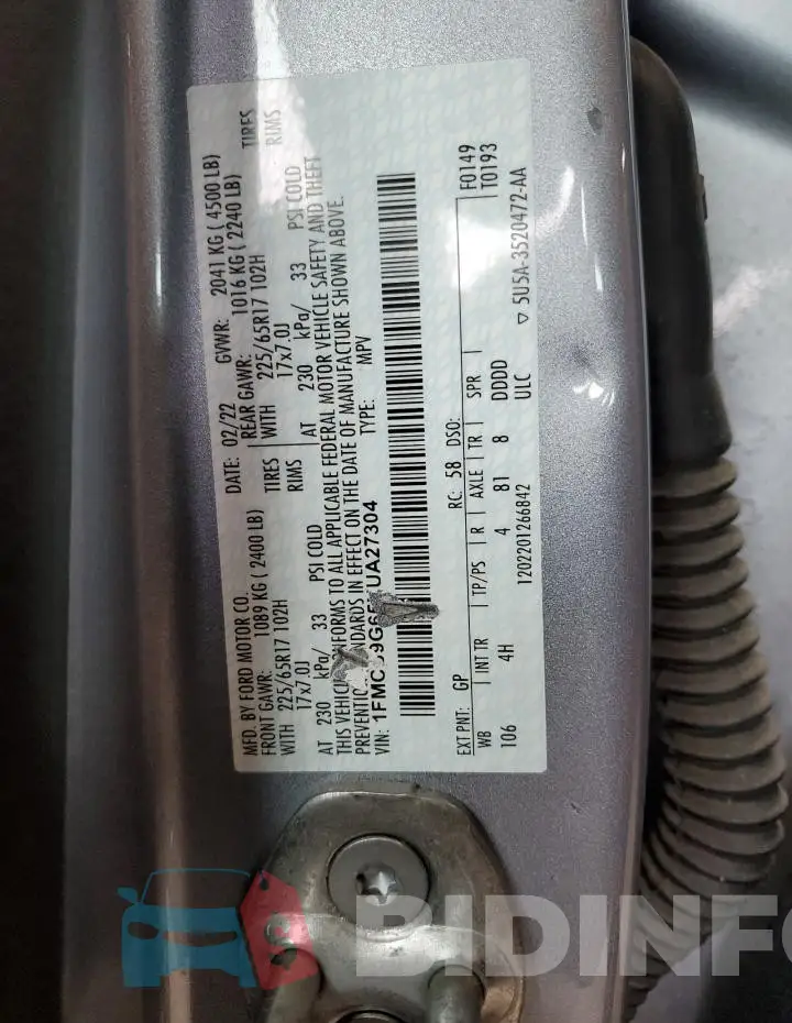 1FMCU9G65NUA27304 Photo# 12