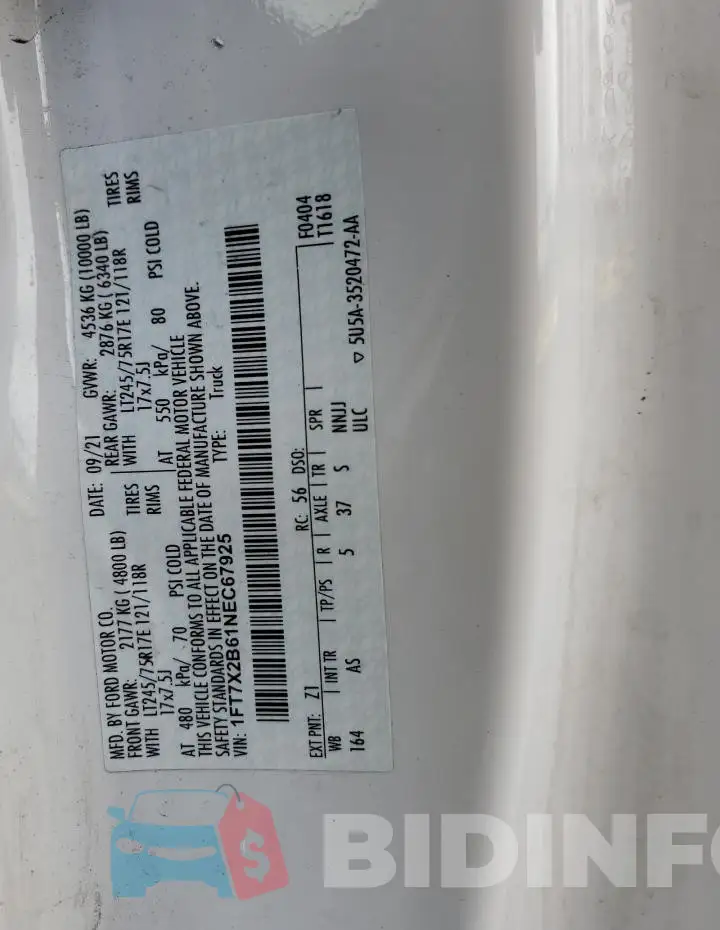 1FT7X2B61NEC67925 Photo# 12