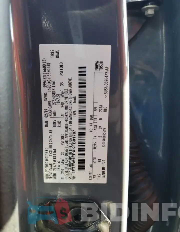 1FTEW1EPXKFB01787 Photo# 12