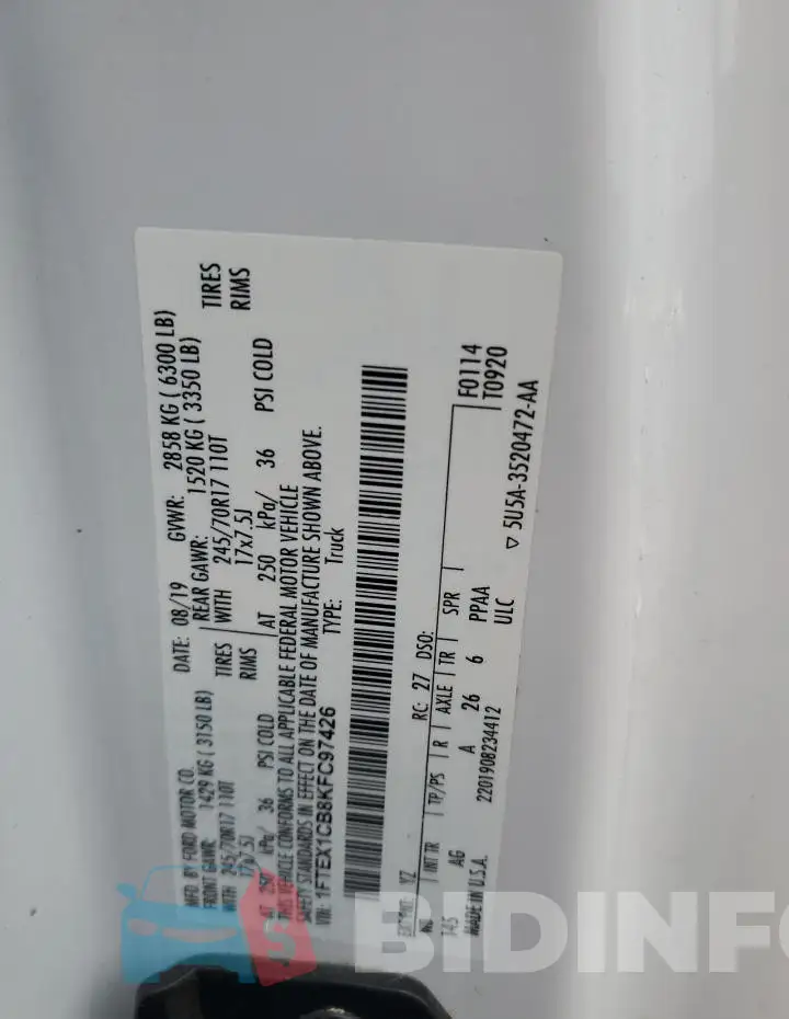 1FTEX1CB8KFC97426 Photo# 12