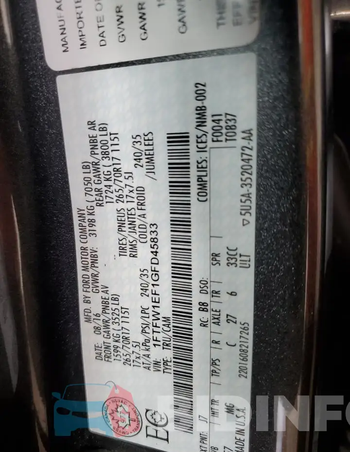 1FTFW1EF1GFD45833 Photo# 12
