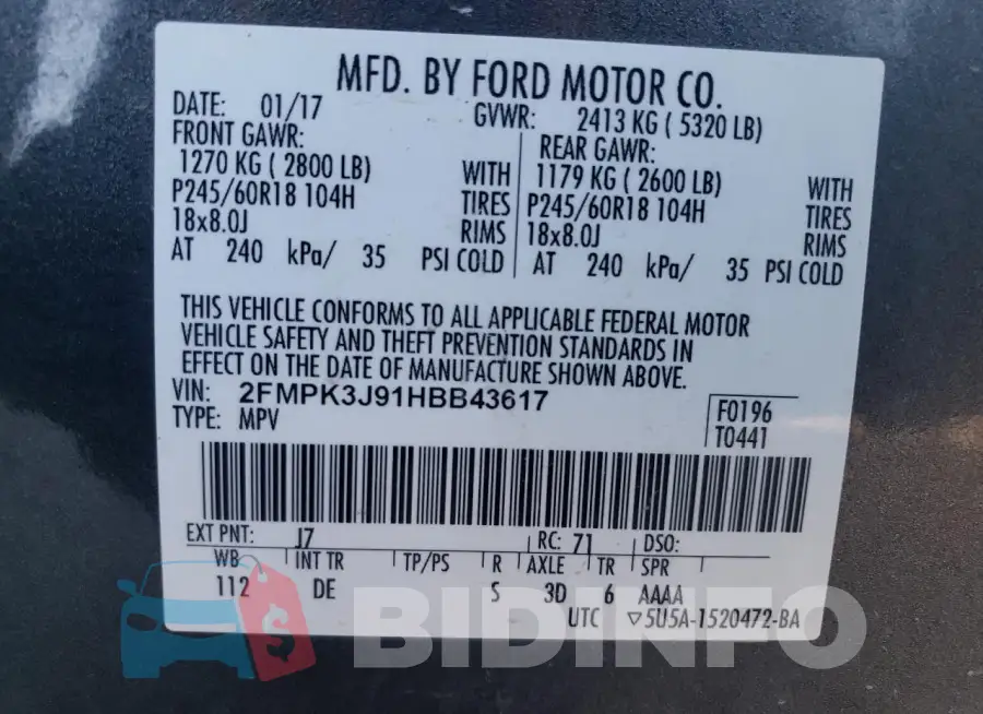 2FMPK3J91HBB43617 Photo# 14