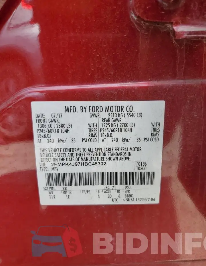 2FMPK4J97HBC45302 Photo# 14