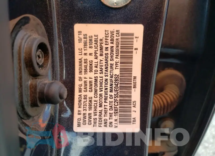 19XFC2F55JE042852 Photo# 12