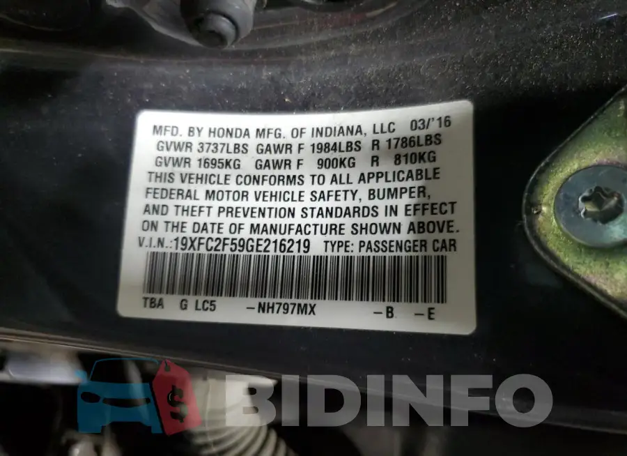 19XFC2F59GE216219 Photo# 12