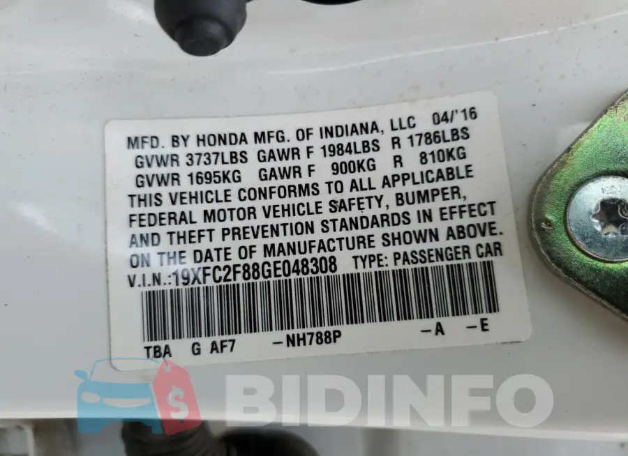 19XFC2F88GE048308 Photo# 12
