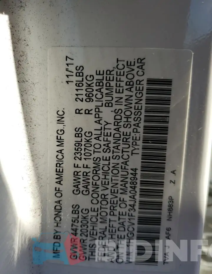 1HGCV1F34JA048944 Photo# 13