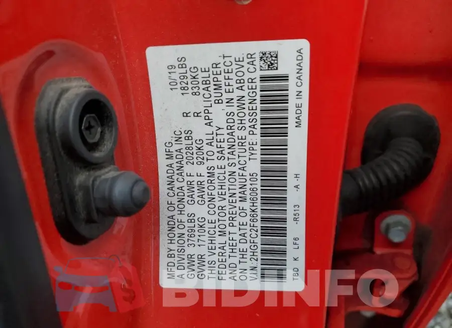 2HGFC2F66KH606105 Photo# 12