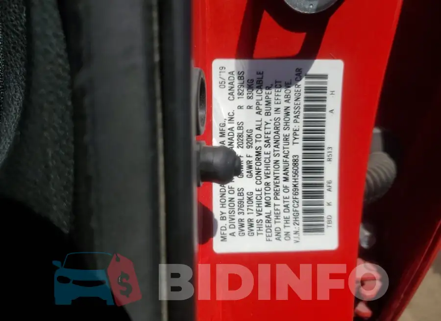 2HGFC2F69KH560883 Photo# 12