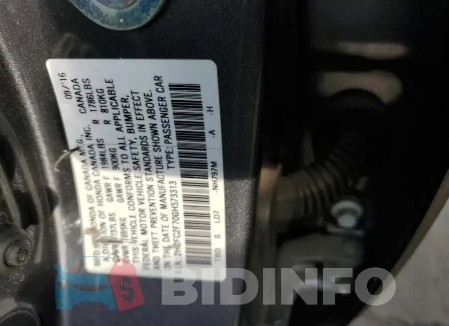 2HGFC2F70GH573313 Photo# 13