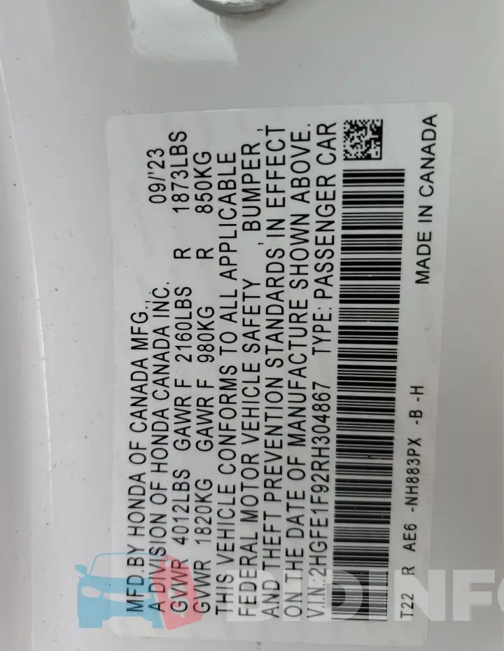 2HGFE1F92RH304867 Photo# 12