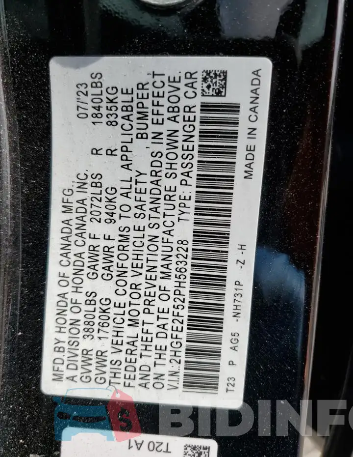 2HGFE2F52PH563228 Photo# 13