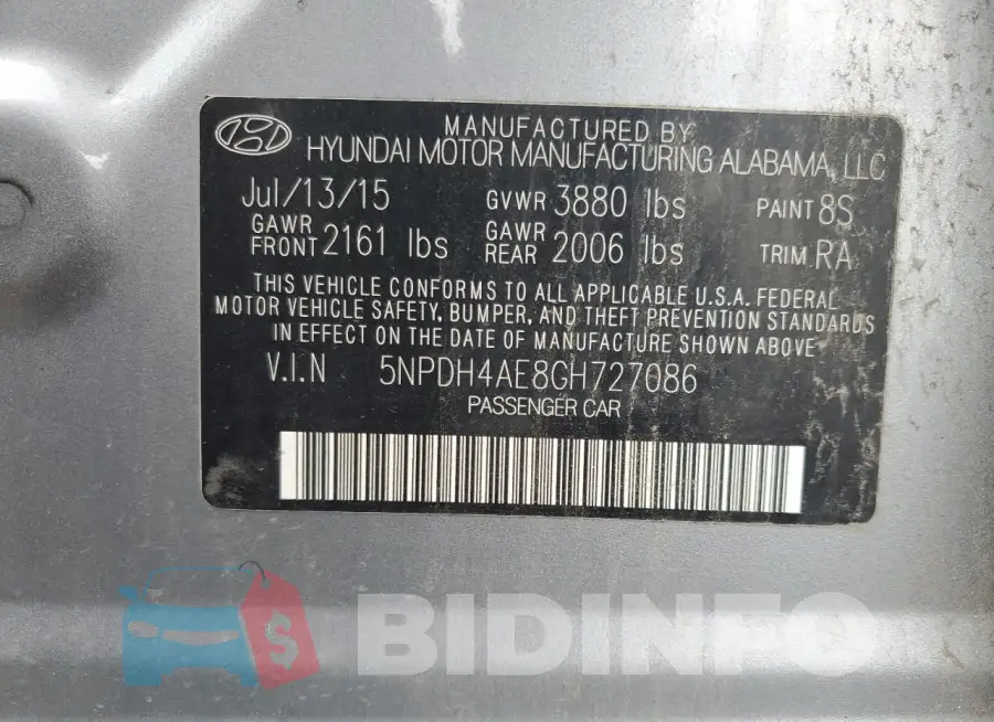 5NPDH4AE8GH727086 Photo# 13