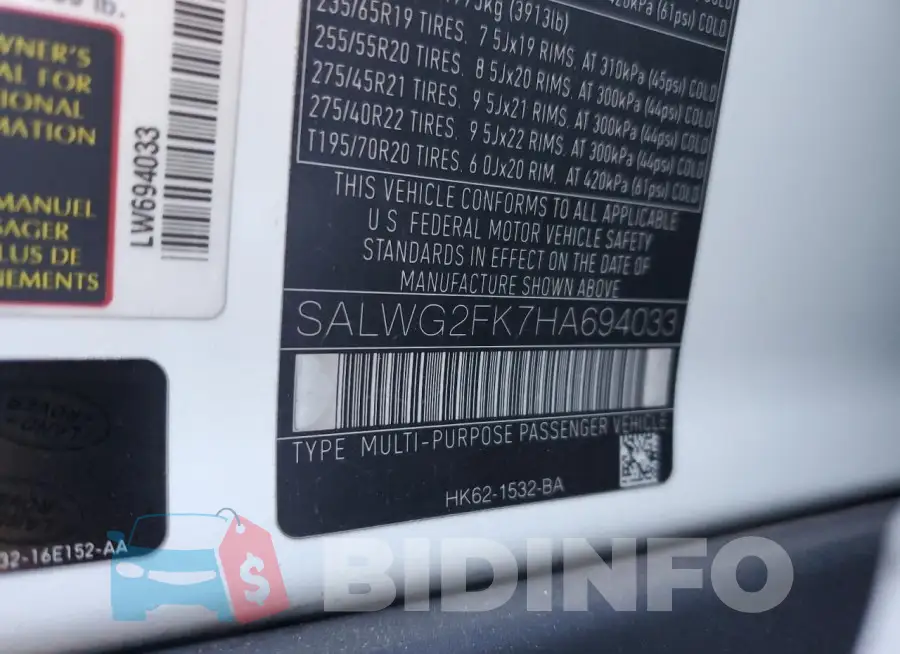 SALWG2FK7HA694033 Photo# 14
