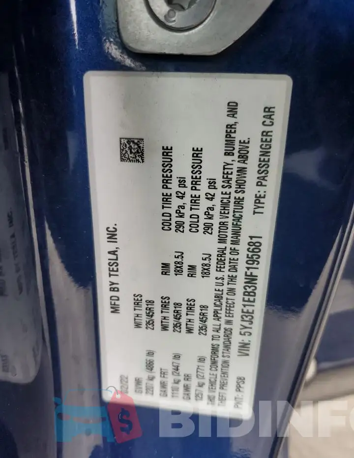 5YJ3E1EB3NF195681 Photo# 12