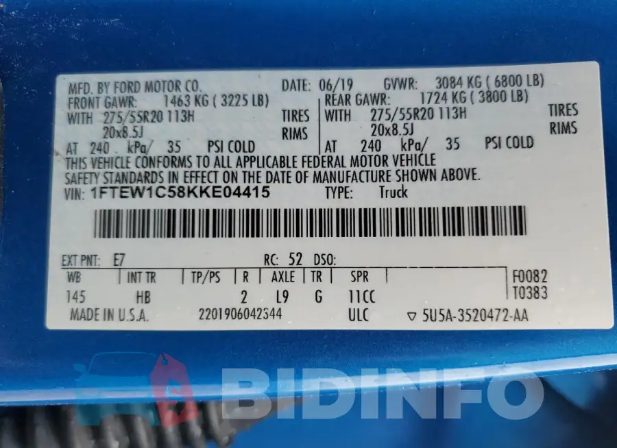 1FTEW1C58KKE04415 Photo# 12