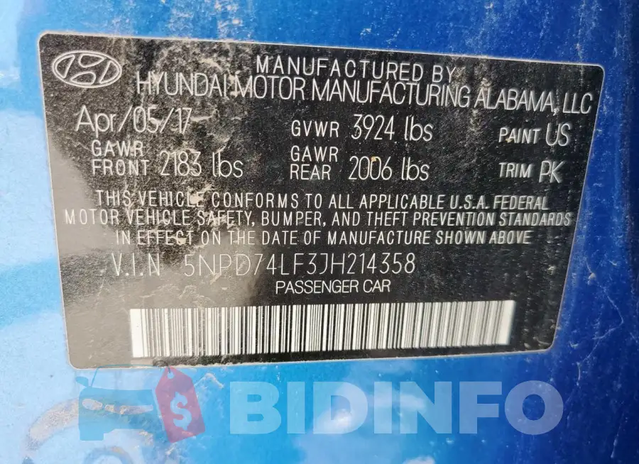 5NPD74LF3JH214358 Photo# 12