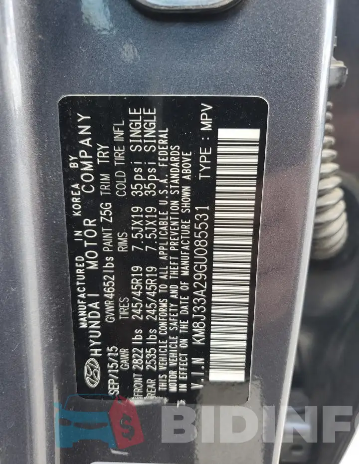 KM8J33A29GU085531 Photo# 13