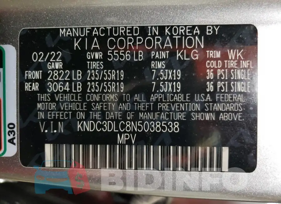 KNDC3DLC8N5038538 Photo# 13