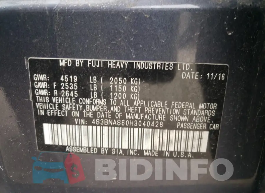 4S3BNAS60H3040428 Photo# 13