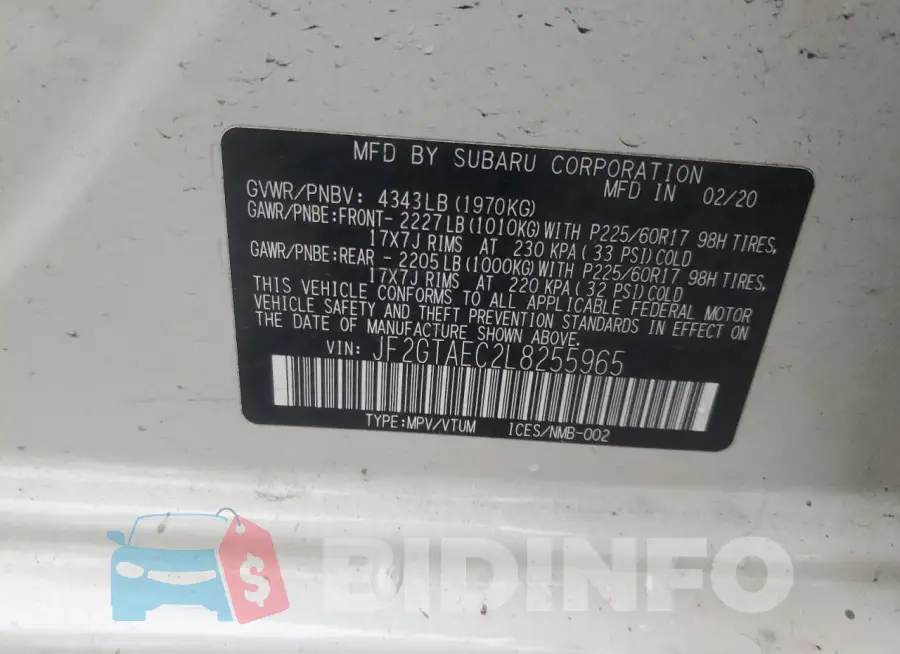 JF2GTAEC2L8255965 Photo# 13