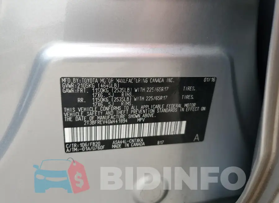 2T3BFREV4GW441894 Photo# 12