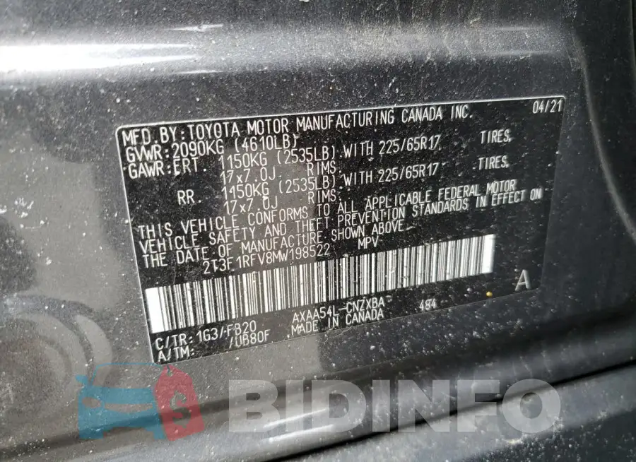 2T3F1RFV8MW198522 Photo# 13